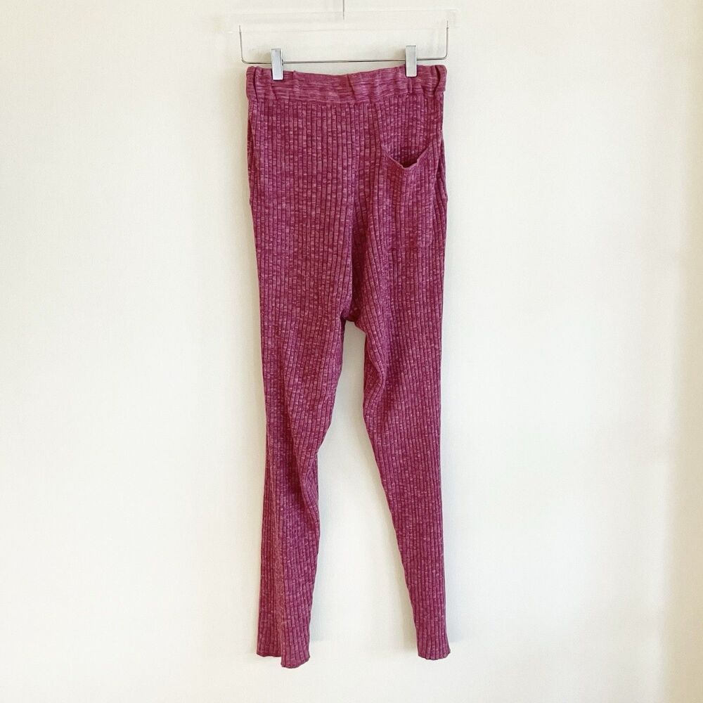 FP Beach Ribbed Knit High Rise Drawstring Pants Size Small Pink Lounge Spring - Picture 4 of 9